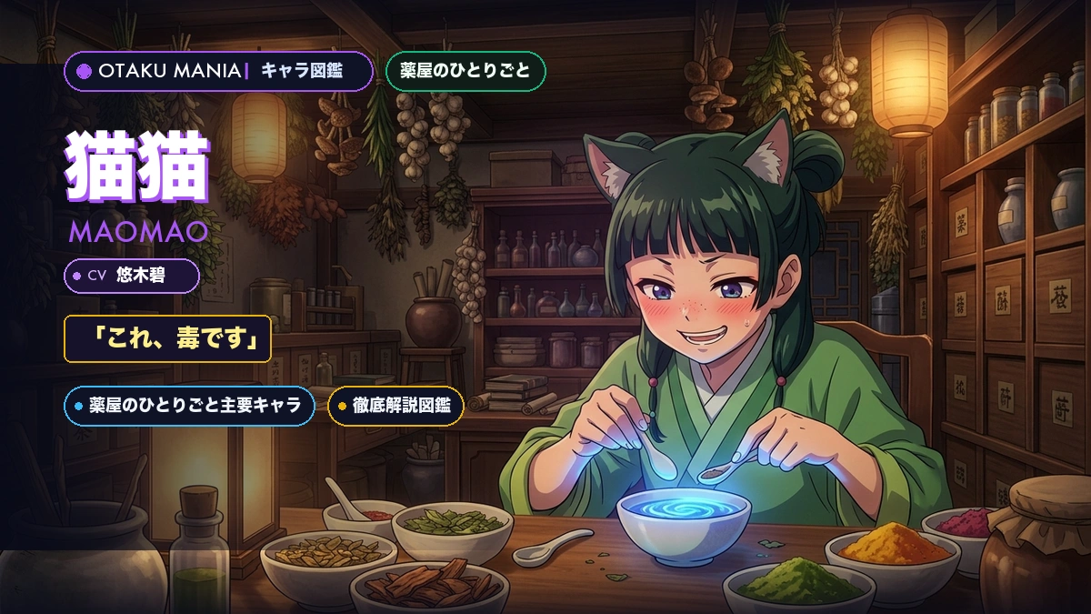 【薬屋のひとりごと】猫猫（マオマオ）のプロフィール・毒味役の推理力と壬氏との恋神解剖バイブル