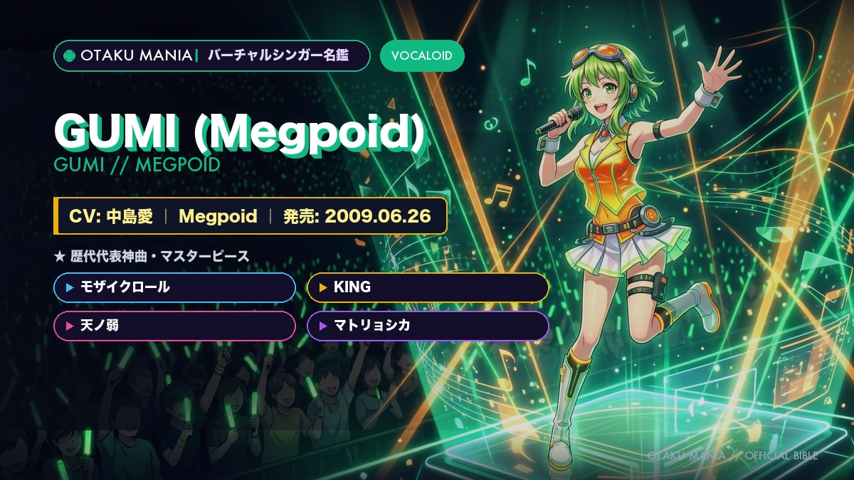 【GUMI（Megpoid）】公式設定・声優(中島愛)と歴代神曲・歴史大図鑑