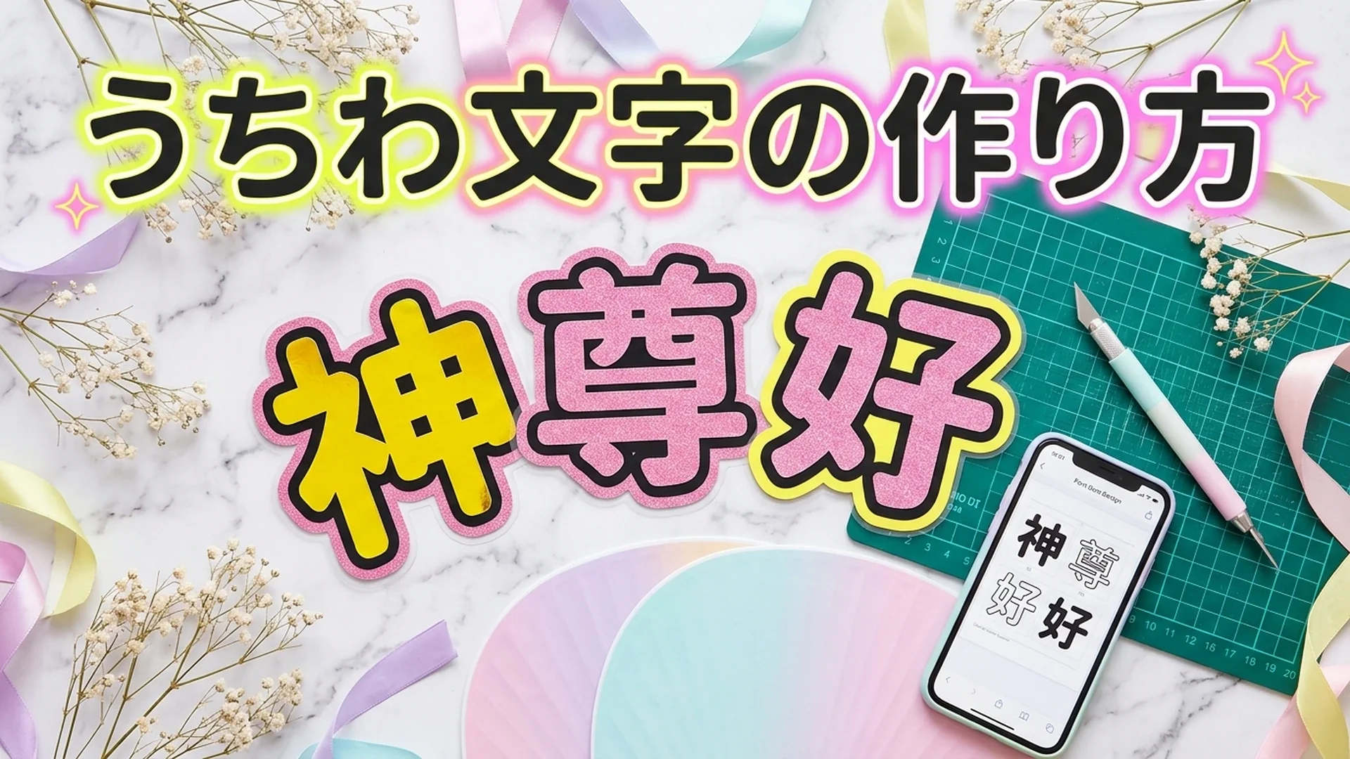 【うちわ文字の作り方】おすすめ無料フォント＆作成アプリ・目立つ配色型紙
