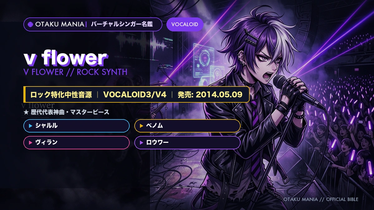 【v flower】公式設定・ロック特化の中性ボイスと歴代神曲大図鑑