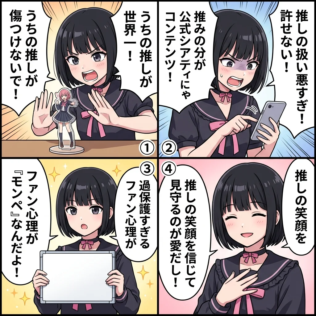 モンペファンの心理と推しを見守る愛4コマ漫画