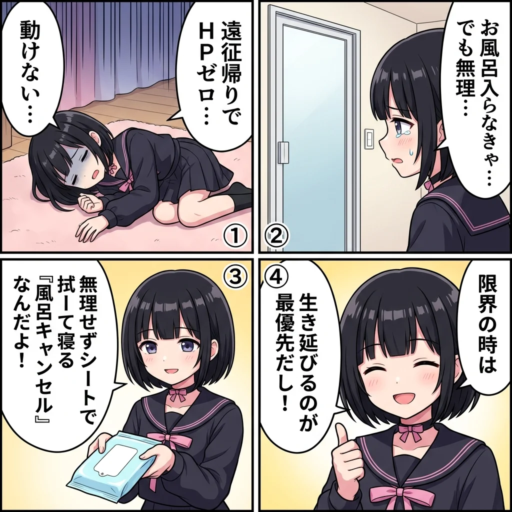 風呂キャンセル界隈とは？何日が目安？元ネタと対処法4コマ漫画