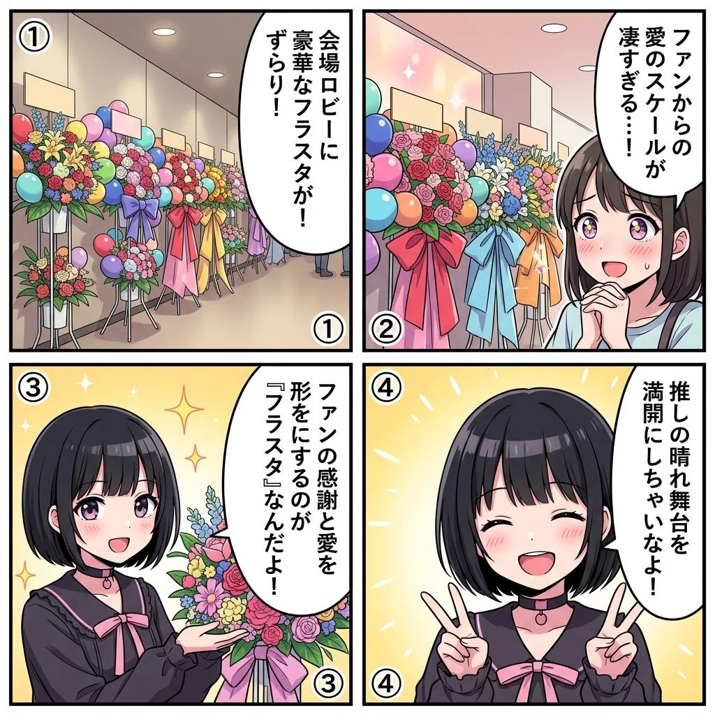 フラスタとは？意味・贈る目的と楽屋花との違い4コマ漫画