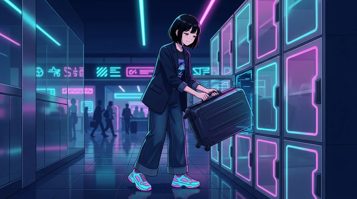 コインロッカーにキャリーケースを預ける女の子