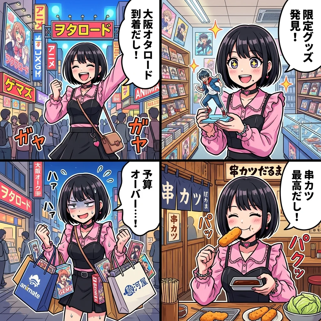 大阪アニメ・オタクイベント限定グッズ・オタロード巡りのオタクあるある4コマ漫画