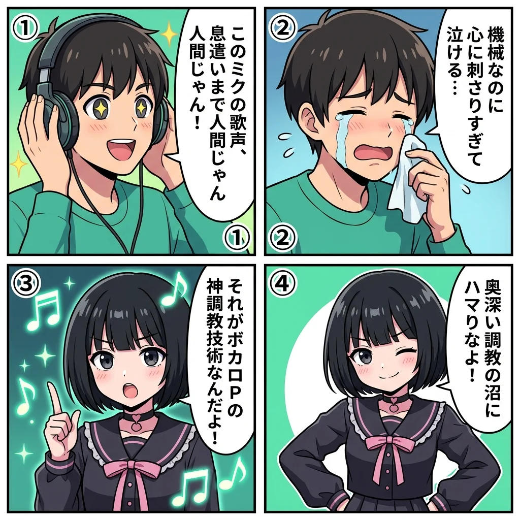 初音ミクの調教(調声)の意味と神調教P4コマ漫画