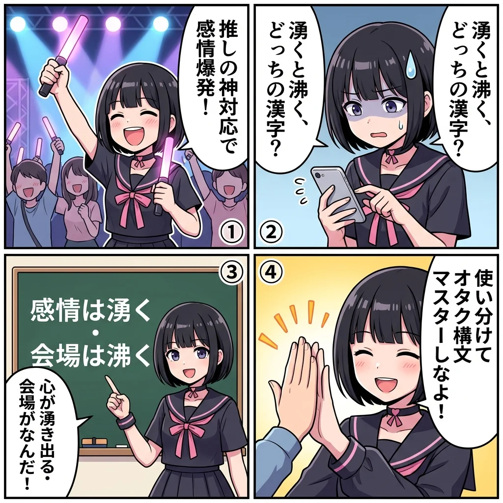 湧くと沸くの違いとSNSでの正しい使い分け4コマ漫画