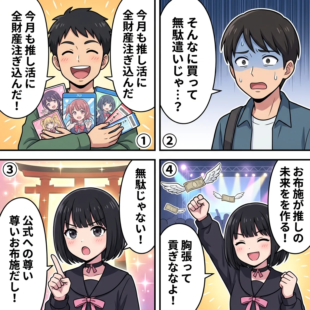 推しへのお布施の意味と正しい課金マナー4コマ漫画