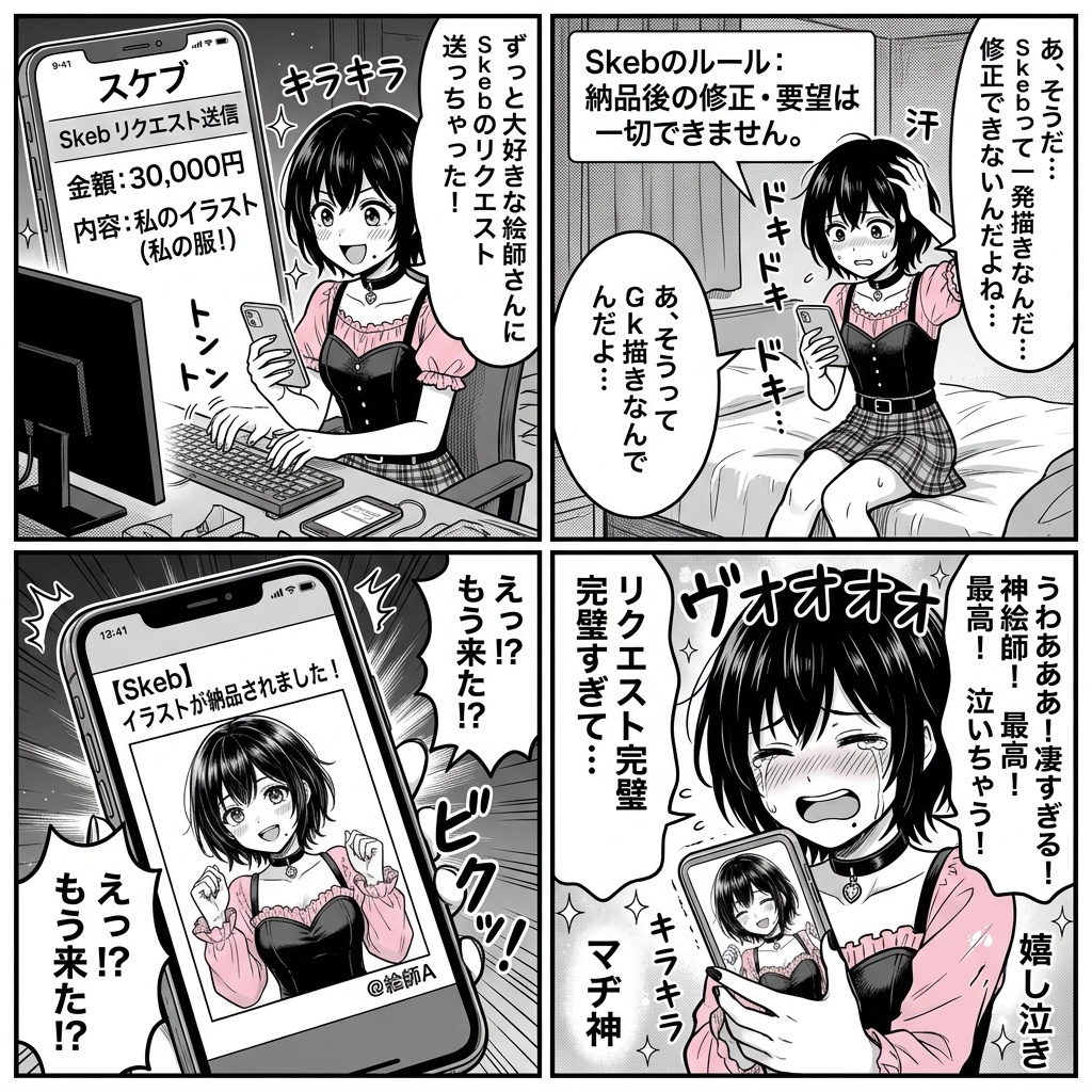 【4コマ漫画】あのちゃんのSkeb初リクエスト