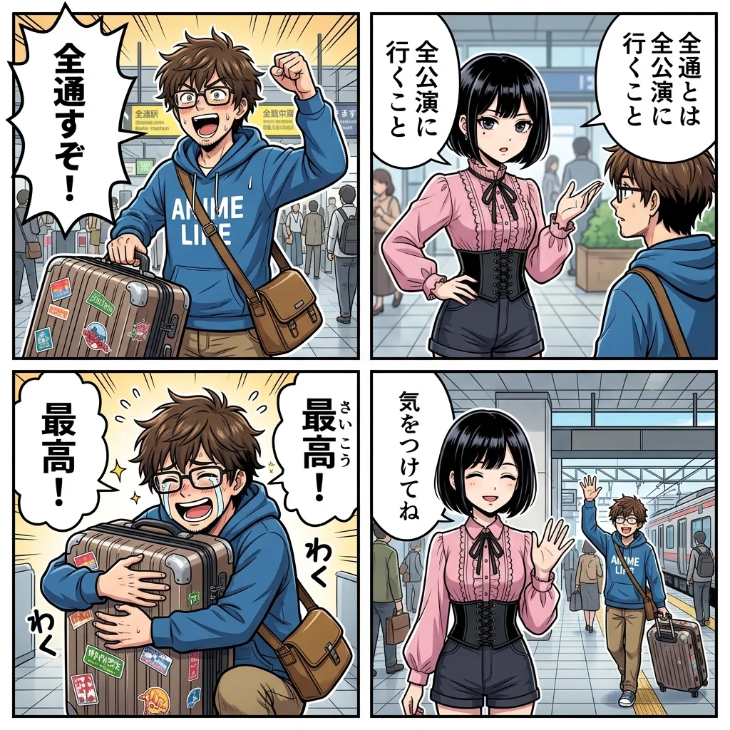 【オタク用語】全通の意味を解説する4コマ漫画