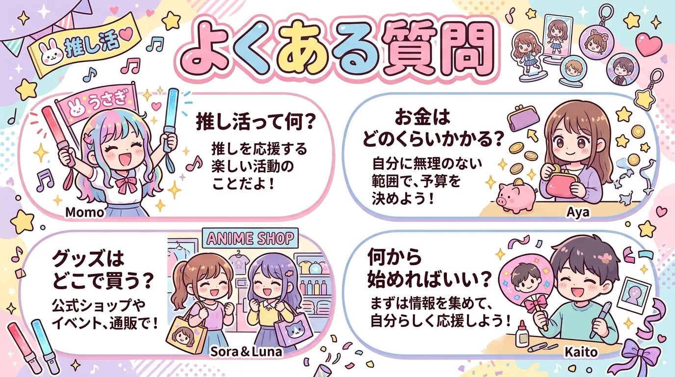 推し活に関するよくある質問をまとめた日本語解説イラスト