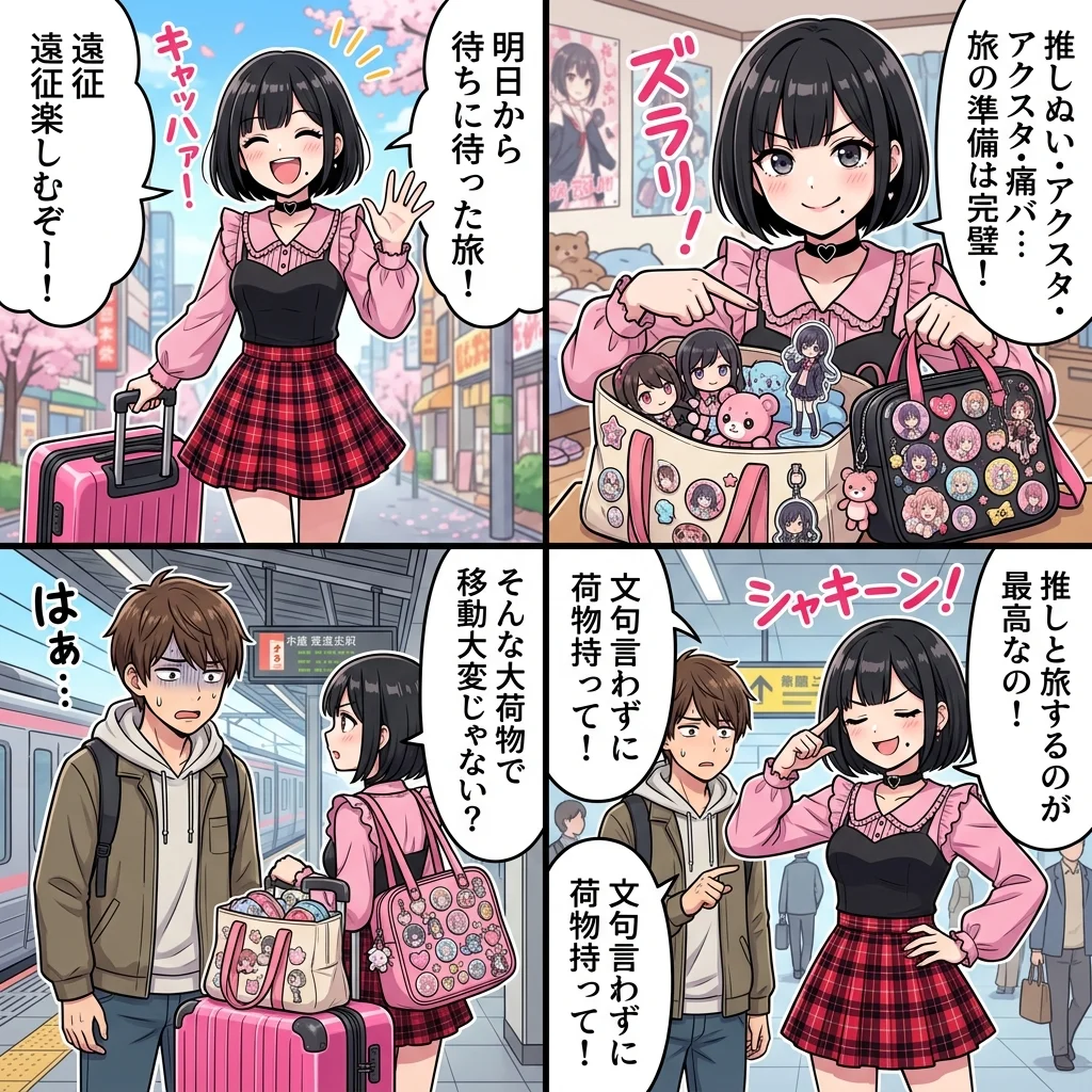 【4コマ漫画】推し旅の罠!大荷物と遠征の楽しみ方