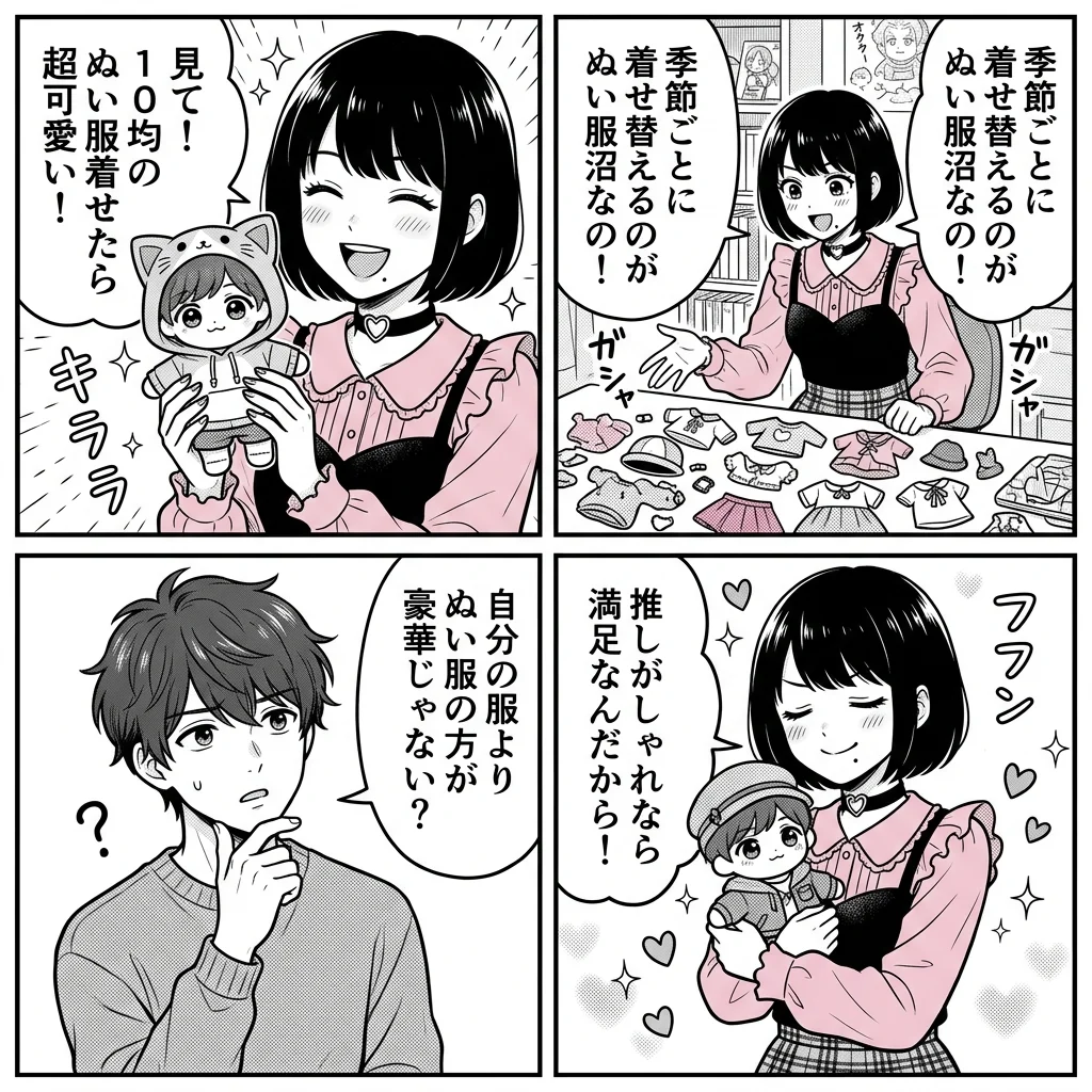 【4コマ漫画】ぬい服の罠！推しぬいの着せ替えと100均DIY