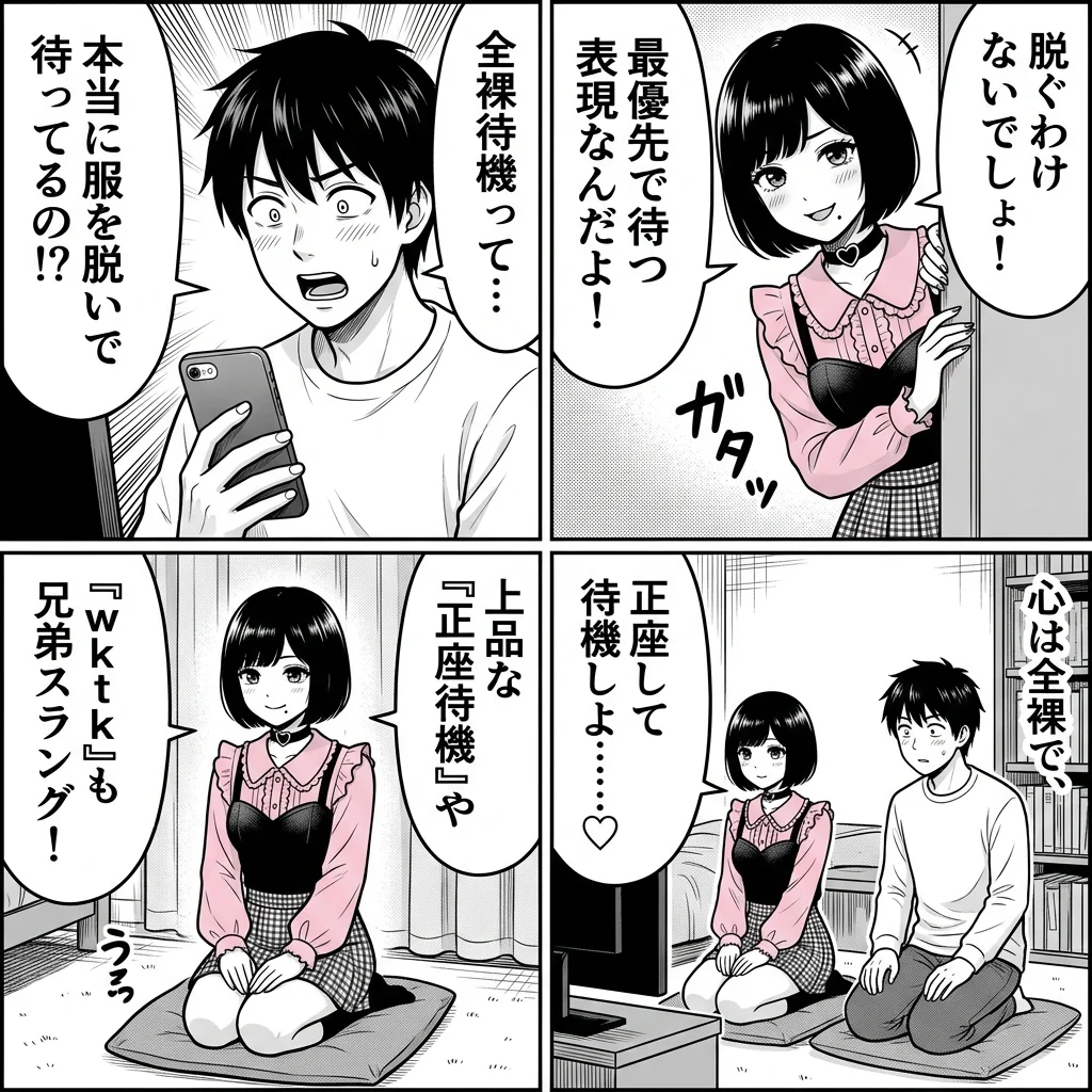 全裸待機の意味と由来 4コマ漫画