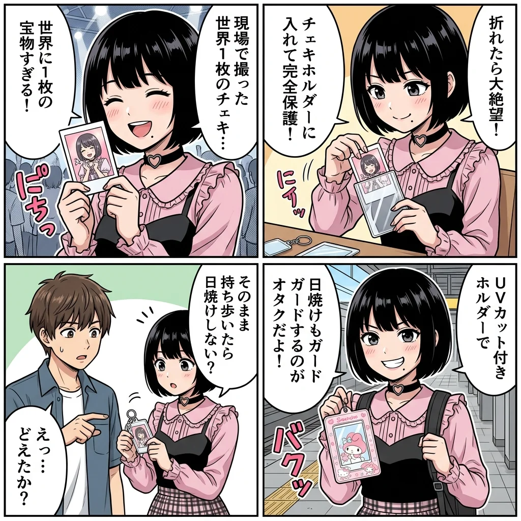 【4コマ漫画】チェキホルダーの罠!チェキの保護とサンリオUVカットケース