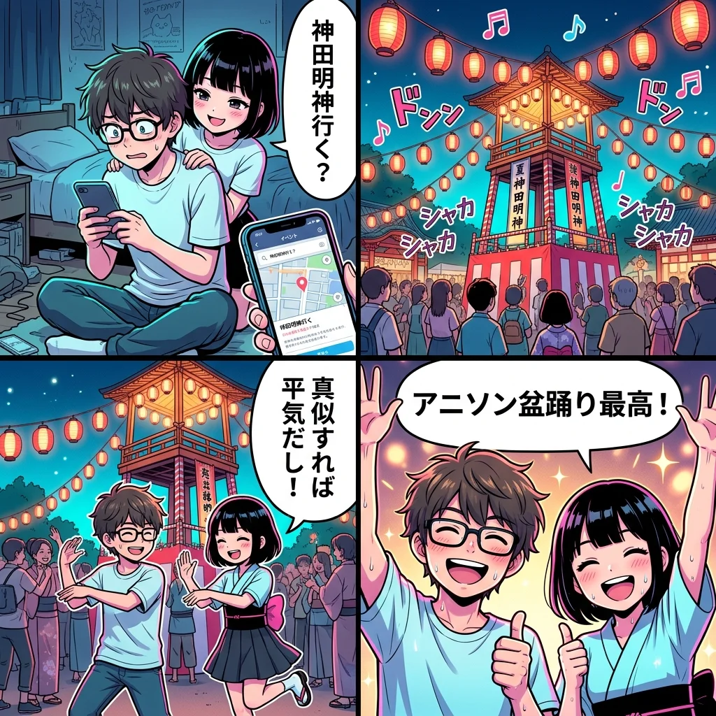 【4コマ漫画】初参加でも大丈夫！アニソン盆踊りの楽しみ方