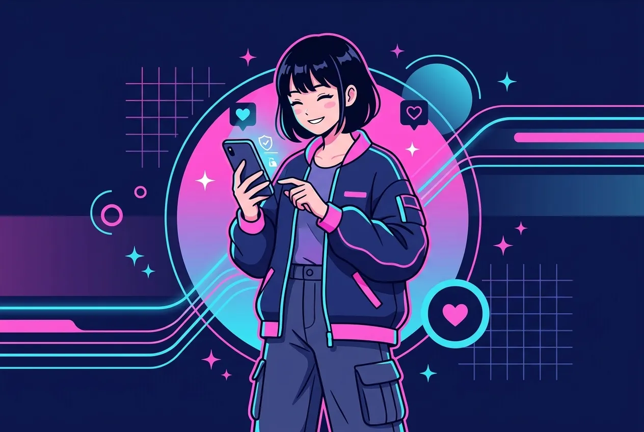 スマホを手にして安心している表情の女の子